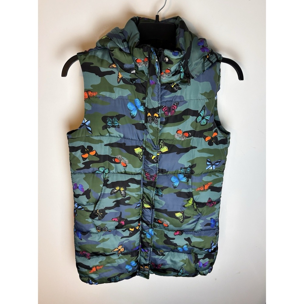 Guess Women's Camo Butterfly Print Puffer Vest Size Small